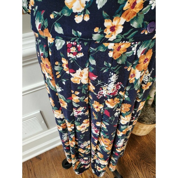 Vintage Mondo Blue Floral V-Neck Long Sleeve Casual Knee Length Dress Size 2X - Picture 4 of 11